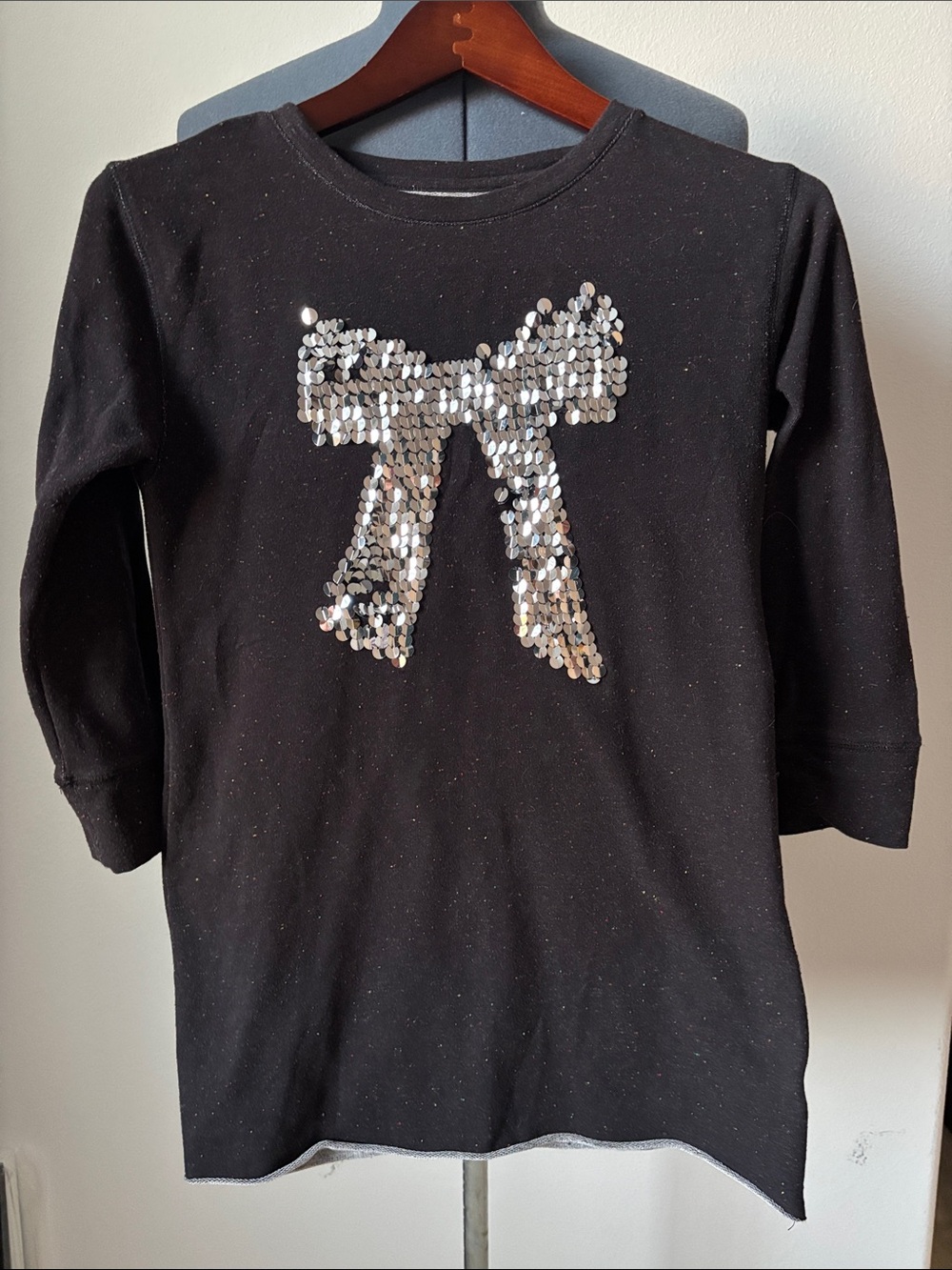 Black Sequin Bow Long Sleeve Top